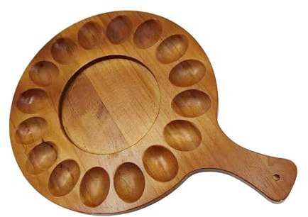 30x36cm Tabla De Charcutería y Plato De Huevos De Madera, Reversible Con 16 Agujeros y Asa