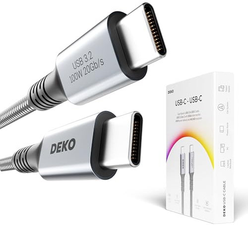 Deko Cable USB Type-C 100 W 0,3 m corto USB3.2, 30 cm 20 Gbps, Thunderbolt E-Mark Power Delivery 3.1, compatible con MacBook, iPhone15, iMac, Microsoft Surface, Google