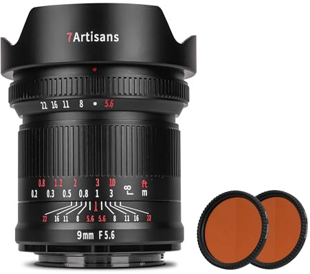 7artisans 9mm F5.6 Vollformat 132° Weitwinkelobjektiv Nahezu keine Verzerrung 0.2 m Mindestfokussierabstand Kompatibel mit Sigma FP für PanasonicS1H S5 Leica SL SL2 (34mmND64- und ND1000-Hinterfilter)