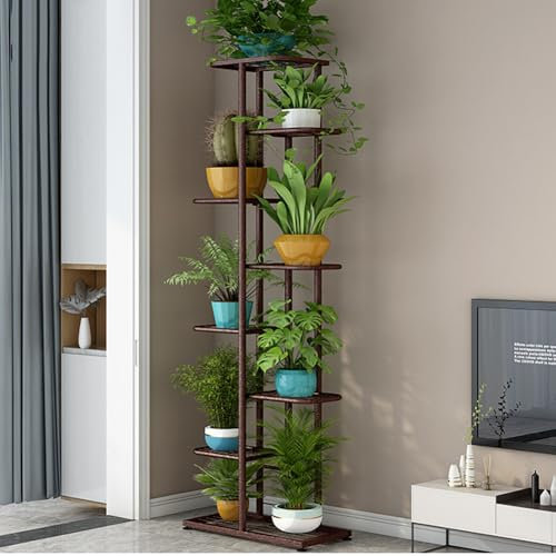 Présentoir à plantes d'intérieur à 8 étages en métal et bois pour 9 pots, plusieurs supports de pots de fleurs, étagère d'angle, étagère de support de fleurs robuste en métal bronze doré fleur