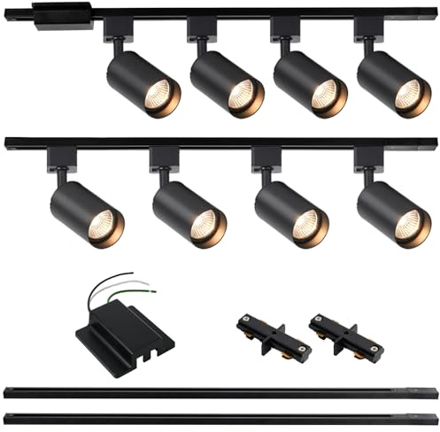 Hiiglxii 8-Light LED Track Lighting Kit with 6.6FT H Track Lighting Rails & Floating Canopy Connector, GU10 Track Light Kit, Modern Kitchen Track Lighting Fixtures Ceiling Spot Light, Black (No Bulbs)