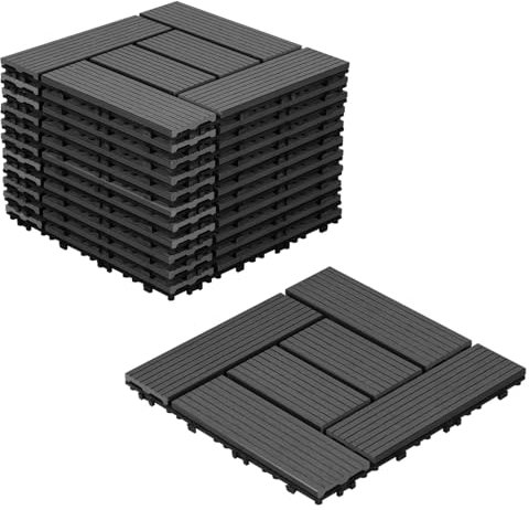 Lospitch WPC Terrassenfliesen, 110 Stück für 10m² WPC Fliesen 30x30 cm Balkon Bodenfliese, Terrassendielen Balkonfliesen Klickfliesen mit Klick-System, Terrassendielen Wasserfest, Anthrazit