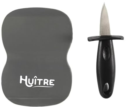 WDMT Huitre - Set di coltelli ostriche con tappetino in silicone professionale in acciaio inox con manico protettivo, colore: Grigio