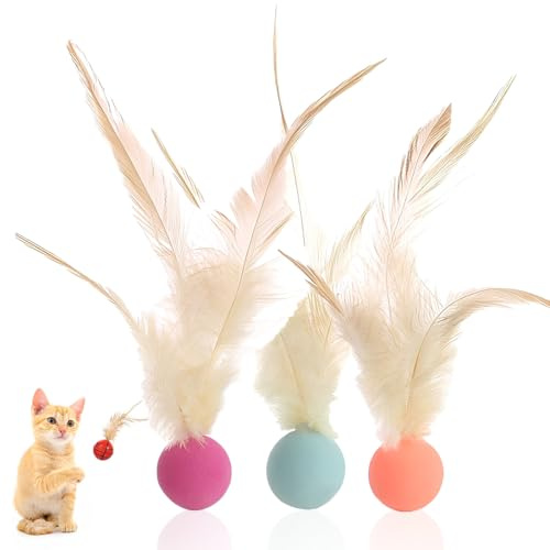 3 piezas de juguetes para gatos con plumas, juguete interactivo juguete gato, pelota elástica, para entretener a los gatos.