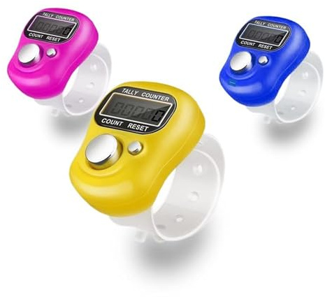 Digital Finger Hand Tally Counter, Electronic Digital Display Row Counter, Mini Handheld LED Light Finger Ring Tasbeeh Counter for Goods Counting, Recording, Golf, Lap & Knitting (Purple)