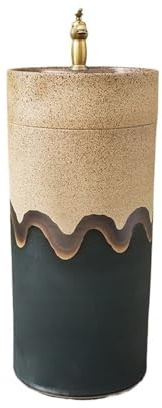 Lavandino a piedistallo Lavandino da bagno con piedistallo, lavabo in ceramica indipendente con rubinetto e kit di scarico