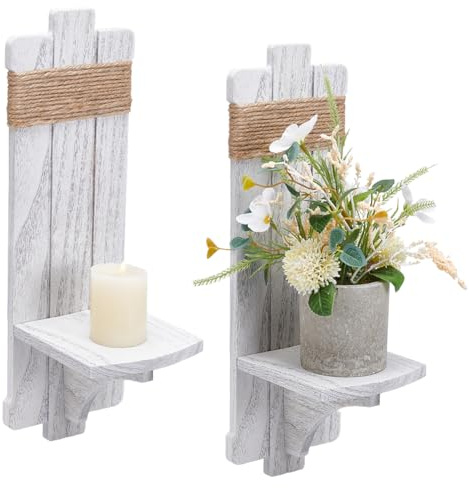 UNICRAFTALE 2 Ensembles Décorations Murales Chandeliers Rustique Blanc Ferme Vintage Supports à Bougies en Bois Fait Main pour Décoration Murale Maison 40x13x13cm