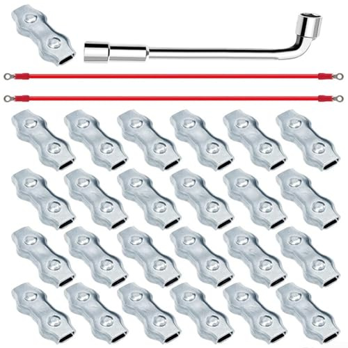 Eawfgtuw Kit di connettori per corda in polietilene aggiornato con 25 connettori, 2 fili di rame in silicone e strumento di serraggio per sistemi di recinzione elettrica, adatto