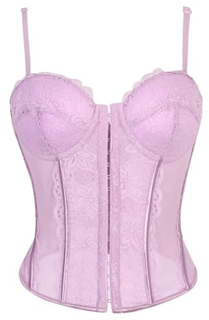 USOHJZ Blommig jacquard underbröstkorsett för kvinnor med elastisk midja och ribbor, bantning bustier, korsett, Lila, S