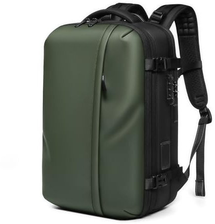 Garsent Vakuumförseglade Ryggsäcksresor med Inbyggd Pump, 25L-60LEexpanderbar Reseryggsäck med Vakuumsystem, TSA-lås Vattentät Bärryggsäck, Passar 19-tums Bärbar Dator (OD Grön)