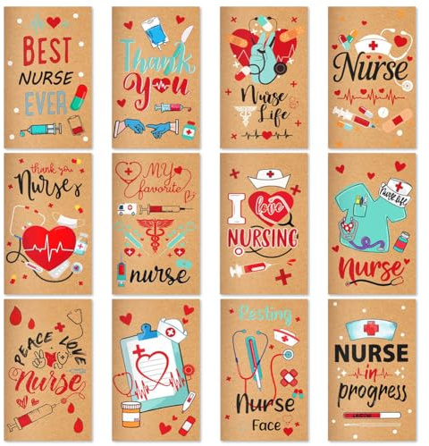 Boerni 12 Pcs Nurse Mini Notebooks Nurse Week Small Journal Pocket Notepads Thank You Nurse Memo Pads for Appreciation, Graduation, Retirement,Medical Student Nursing Office Supplies