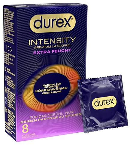 Durex Intensity Extra Feucht Kondome - Ultra dünn plus für intensive Körperwärmeübertragung - Mit extra viel Silikongleitgel befeuchtet - Ohne Latex - 8er Pack (1 x 8 Stück)