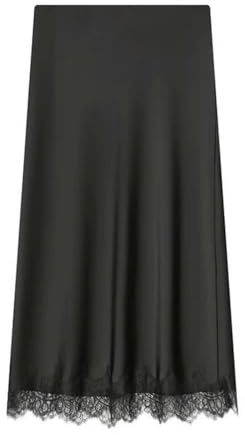 YYDPYZBD Gonne da Donna Gonna Longuette in Raso con Decorazioni Pizzo Lunghe A Vita Alta Vintage-Nero-m