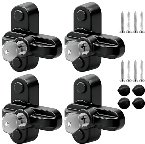 Piuluvor® 4 Stück Fenstersicherung, Fensterschlosser Zinklegierung Einbruchschutz Fenster mit Schlüsseln und Schrauben, Fensterriegel für UPVC PVC Türen (Schwarz)