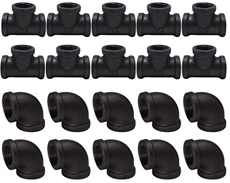 Eagles Wandregal Industrial 1/2 Zoll – schwarze Rohrverbinder 10 x Rohrbogen 10 x Schläuche für Steampunk-Regal, Industrie-Rohre, Heimtextilien und Dekoration