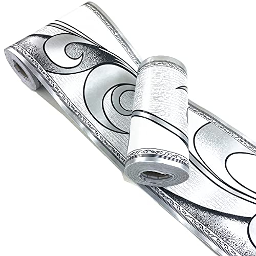 Mesoar Peel Stick Border Siver Grey Self Adhesive Wallpaper Border Backsplash Tiles Decorative Ceiling Sticker Molding Border 10cm by 32.8ft