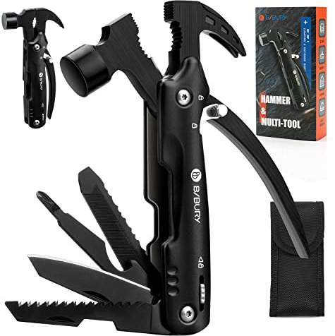 BIBURY Mini Hammer Multitool, Gifts for Men, Unique Christmas Birthday Gift Ideas, Outdoor Accessories Camping Tools for Hiking, DIY Activities, Home Improvement Black