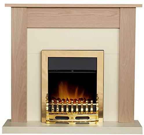 Adam Southwold Fireplace in Oak & Cream with Blenheim Electric Fire in Brass, 43 Inch