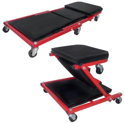 YUENFONG Bilverkstad rullbräda 2 i 1 verkstadsstol monteringsbord med mjuk stoppning och 6 kullagrade 360° styrhjul, lastkapacitet upp till 150 kg (92 x 44 x 12 cm)