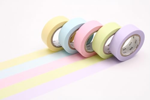 MT MASKING TAPE Surtido de 5 rollos adhesivos decorativos de papel washi 1,5 cm x 7 m, Pastel 2