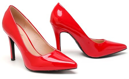 Bismaa Women Stiletto High Heel Pointy Toe Court Shoes (Red Patent, Numeric_8)