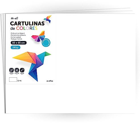 Cartone colorato, cartoncino grande 50 x 65 cm di colori chiari e intensi, cartoncini colorati 180 g per artigianato, disegni creativi e progetti artistici · m-office (x10 fogli, bianco)