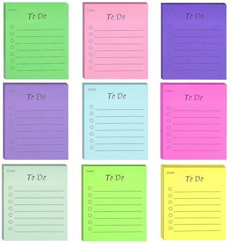 9 Pack to Do List Sticky Notes, Colorful Lined Sticky Notes, Self-Stick Do List Notepads for School Office Meeting Home Plan Reminder Stationery Supplies (450 Sheets,8.9 * 7.6 CM)