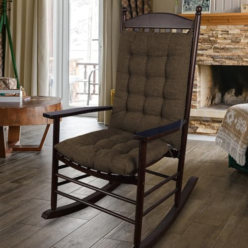 ELFJOY Extra Large Rocking Chair Cushion Thick Linen Chair Pads Back and Seat Cushion 2 Piece Set with Ties