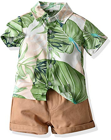 UUAISSO Ropa de Bebé Niño Estampado Camisa de Manga Corta Tops Pantalones Cortos Conjuntos Hawaianos Verano Bebé Niños Trajes Verde 9-12 meses