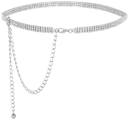 CHIC DIARY Glitzer Strassgürtel Damen Kettengürtel Taillengürtel Gold/Silber Mode Dekorative Strass Taillenkette Glitzergürtel für Kleid