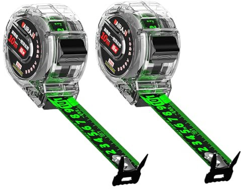 2 Pack 10M/32.8ft Tape Measure, Width 25mm Fluorescent Transparent Steel Precision Measuring Tape, Stainless Steel Retractable Double Sided Graduated, Easy To Read Self-Lock Measuring