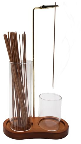 Wooden Upside Down Incense Holder for Sticks with Removable Glass Ash Catcher and Incense Holder for Yoga, Spa, Tea, Zen Meditation (Brown)