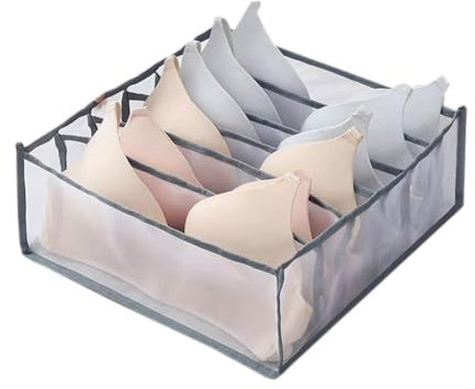 Aorwh Organizzatore per Biancheria Intima, Reggiseni, Organizer per Vestiti, Cassetto Pieghevole, Lavabile (Grigio-6 Griglie)