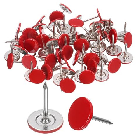 sourcing map 60Pcs Upholstery Tacks, 11mmx15mm Flat Head Thumb Tack Decorative Furniture Nails Push Pins for Furniture Sofa Headboards, Red