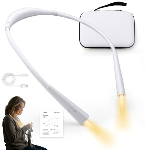 Caydo Luz para Tejer con Bolsa de Almacenamiento, Luz de Lectura Cuello con 4 Colores y 5 Niveles, Luz para Hacer Ganchillo, Lampara de Lectura Recargable para Leer, Tejer, Acampar, Reparar