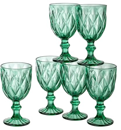 Baroni Home Set 6 pz Calici Diamante in Vetro Decorati con Rifiniture a Forma di Rombo in Rilievo da 27 CL, Lavabili in Lavastoviglie, 8x8x15 Verde