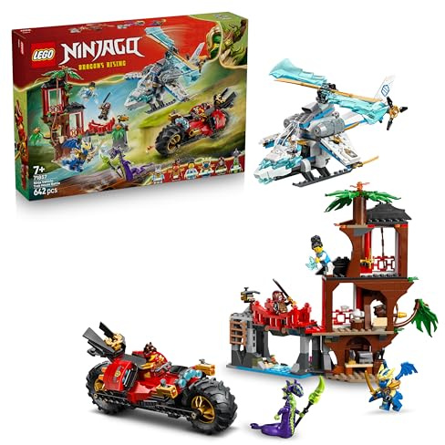 LEGO NINJAGO Ninja Vehicle Tree House Battle - Action Toy w/a Motorbike, Helicopter, 6 Minifigures & Swords - Gift for 7+ Year Old Boys & Fans - 71857