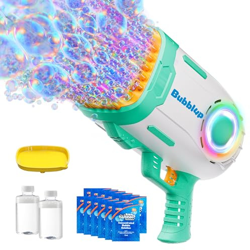 Play-Act 69 Holes Bubble Machine Guns Toys, Bazooka Rocket Shape Bubble Gun for Kids Adults, Colored Lights Blaster Blower with Solution Outdoor, Summer Toys, Party Favors, Wedding, Birthday