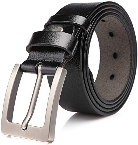 Dovava Mens Leather Belt Anti-scratched Buckle Soft Genuine Belts for Casual Jeans Dress (Black 2003, 125CM (38-42)
