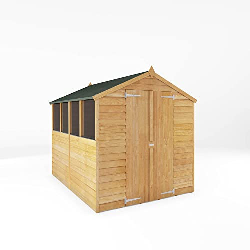 WALTONS 8x6 Overlap Storage Shed | Apex Roof | 7mm Overlap Cladding | Wooden Garden Storage Shed | Felt and Fixings Included (8 x 6 Double Door with Windows)