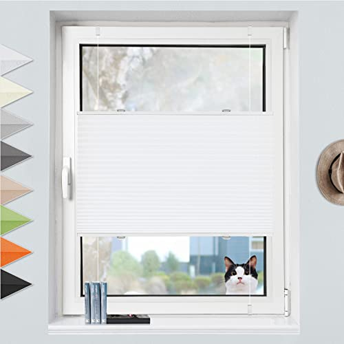 Grandekor Plissee Klemmfix Plisseerollo ohne Bohren (80x130cm Weiß), Fensterrollo Faltrollo Easyfix lichtdurchlässig Sicht- & Sonnenschutz für Fenster & Tür