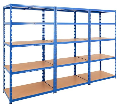 BiGDUG Heavy Duty Garage Shelving Unit 3 Bay - 179x90x60 cm - 200kg UDL Per Shelf (1000kg Per Bay) - 3x Blue Storage Shelves - 5 Tier Shed Shelving
