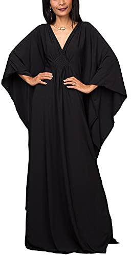 LikeJump Women Boho Kaftan Beach Cover Up Swimwear Kimono Maxi Dress Plus Size Tpos A Black