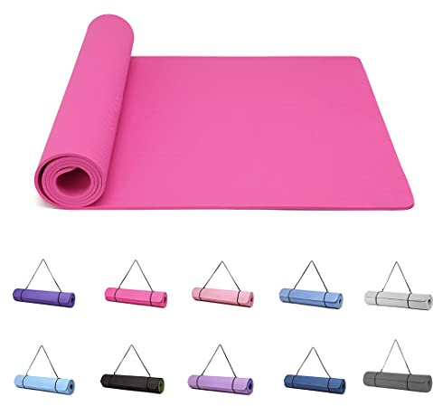 Good Nite 6mm Thick Yoga Mat, Non-Slip TPE Exercise Mat for Women & Men, High Density Gymnastics Mat with Carry Strap, 183 x 61 cm, Plum