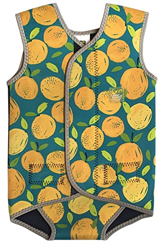 Swim Cosy Baby/Toddler Wetsuit Vest with UPF50 - Neoprene Wrap around design for Boys/Girls 0-3 years - Unicorns, Dinosaurs, Ducks (Orange Splash, MEDIUM 6-18 Months)