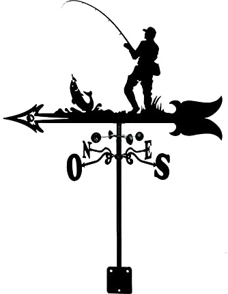YDoo Fishing Silhouette Weather Vane Metal Weather Vane Ornament Fisherman Art Decor Stainless Steel Durable Measuring Tools Weathercock Direction Indicator for Roof Mount