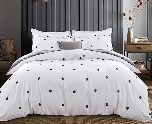 Hafaa Double Duvet Set Soft Printed Bedding Set Brushed Microfiber Duvet Cover with Pillowcases (Doted 200x200 CM)