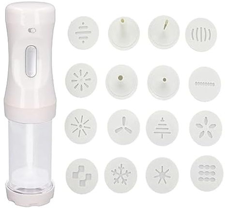 Grendly 1 elektrischer mit 12 Formen und 4 Spritztüllen, weißes ABS für Kuchen, Dessert, DIY Maker und Dekoration, Backzubehör