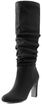 DREAM PAIRS Women's Knee-High Boots, Comfortable Chunky Block Heel Pointed Toe Pull On Side Zipper Suede Slouch Riding Boots,Size 7,Black-Suede,SDKB2414W
