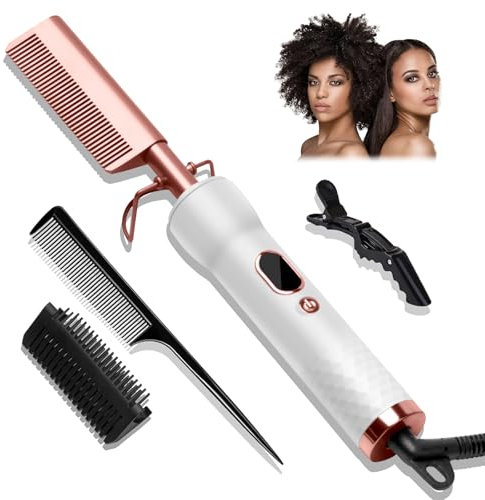 Elektrische Haarbürste, UKLISS Hot Brush Haarglätter für Afro Haare, Glätteisen Glättungsbürste für Perücken, Bartglätter für Männer, Haare Glätten Thermal Brush Dual Spannung, mit LCD 120-230℃